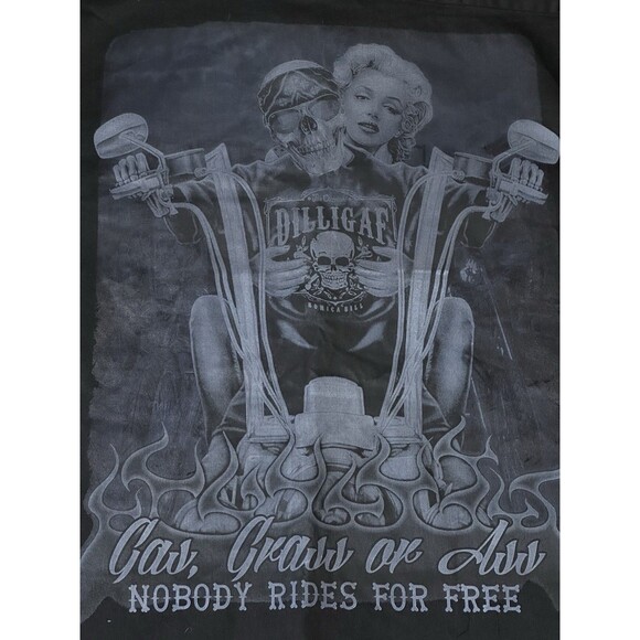 OCC ORANGE COUNTY CHOPPERS BIKER SKELETON WORK SHIRT XL Nobody Rides For Free - Picture 5 of 6